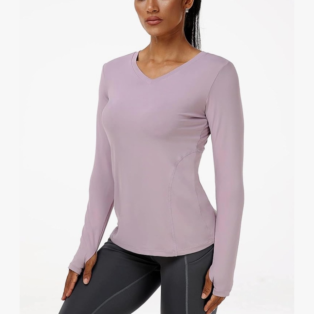 Dry Fit Yoga Workout Exercise Long Sleeve Shirt V-Neck  Womens L